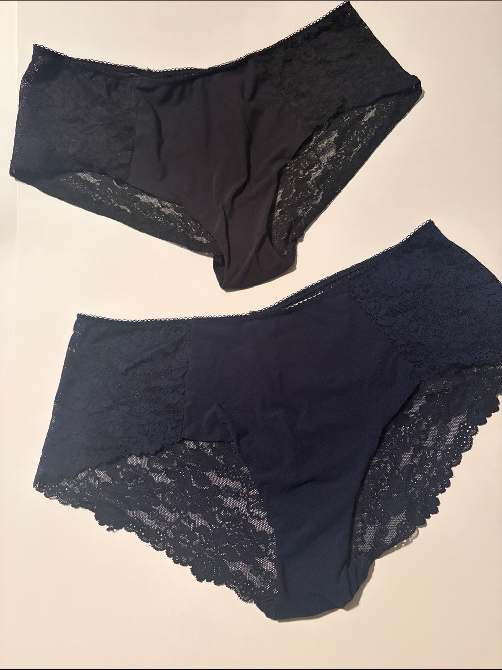 Victoria's Secret PINK Lace & Solid Hiphugger/Hipster Briefs - Black & Navy
